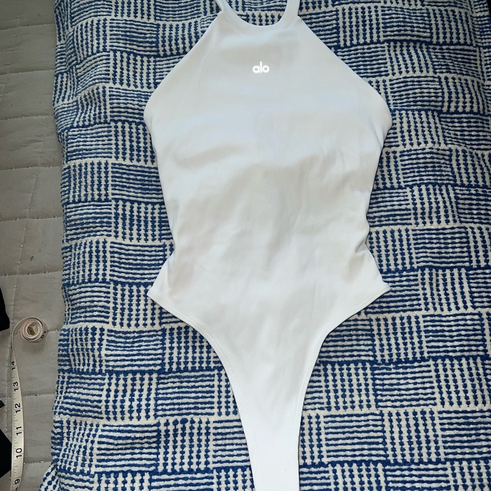 ALO Goddess Rib Prime Time Halter Bodysuit Tank Top